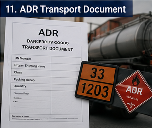 Транспортен документ ADR за опасни товари, използван при превоз на опасни материали в Европа
