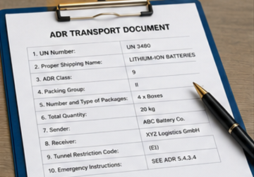 ADR транспортни документи и документация за пратки с литиеви батерии