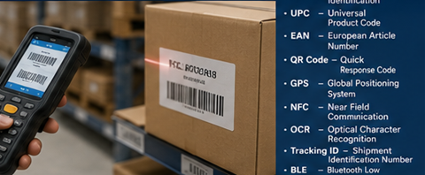 Служител в склад сканира RFID тагове и баркод етикети по време на управление на наличности