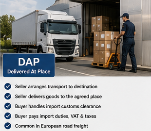 Камион доставя товар до дестинацията на клиента при условия за доставка DAP