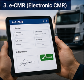 Водач използва дигитален документ e-CMR на таблет по време на логистичен превоз