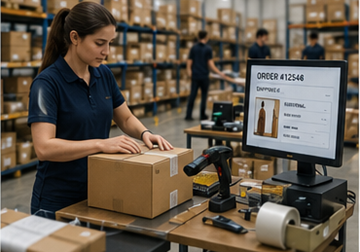 Фулфилмънт център за e-commerce, който обработва онлайн поръчки на клиенти