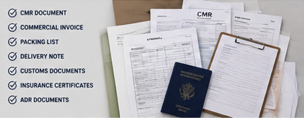 Документи за товарен транспорт, включително CMR, фактура, транспортни документи и логистична документация