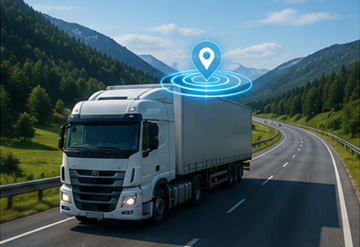 Камион с GPS система за проследяване, движещ се по европейска магистрала по време на логистична операция