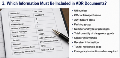 Задължителни полета с информация в ADR транспортните документи за опасни товари
