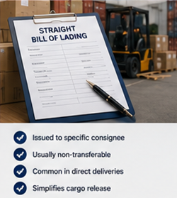 Документ Straight Bill of Lading, използван за директна доставка на товара