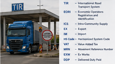 Международен товарен камион използва митническата транзитна система TIR на европейски граничен пункт