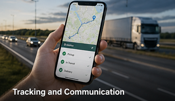 GPS проследяване транспорт камион в реално време логистична платформа комуникация водач клиент