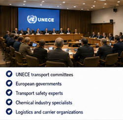 UNECE и международни транспортни органи, които управляват регламента ADR за опасни товари
